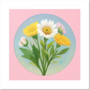 Pastel Bouquet of Flowers Circle Posters and Art